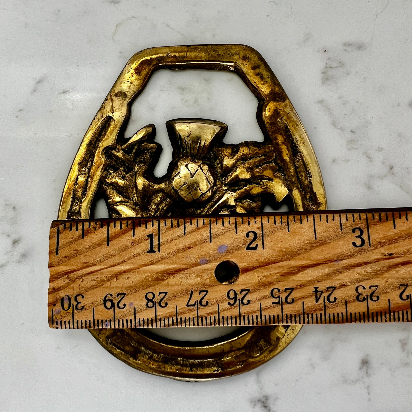 Vintage brass Scottish thistle medallion necklace Measurements
