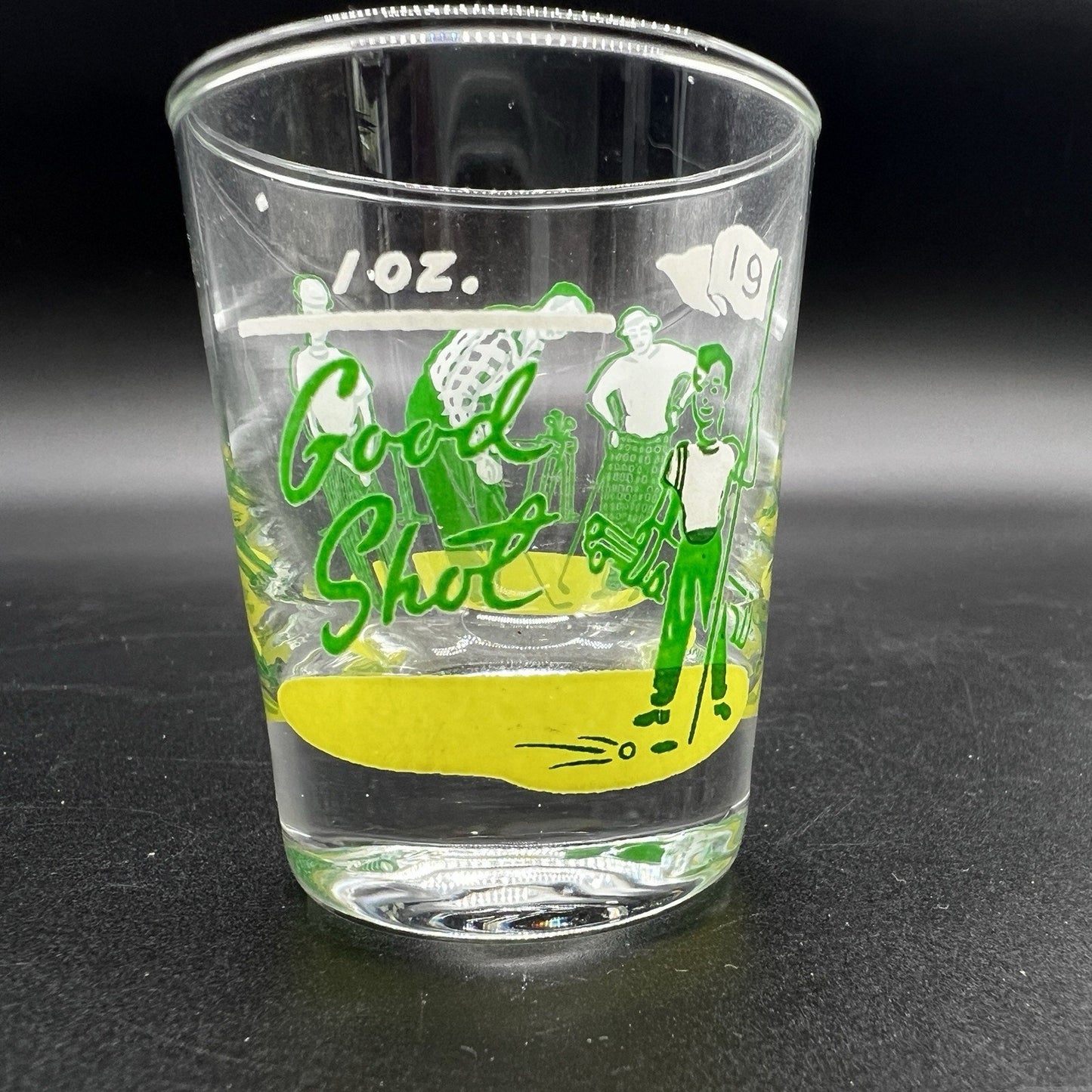"Golfer 19th Hole 1 oz. Good Shot Glass" Retro Golf Glass Barware Sports MCM