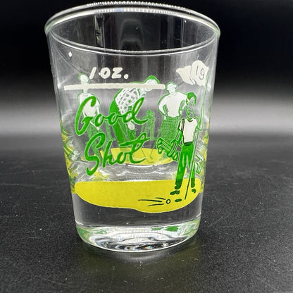 "Golfer 19th Hole 1 oz. Good Shot Glass" Retro Golf Glass Barware Sports MCM