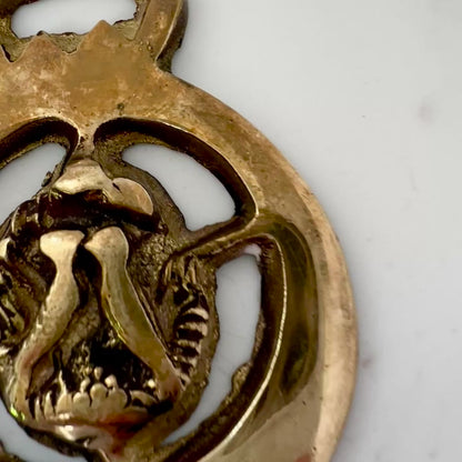 Video Vintage brass love birds medallion keychain with leather loop and brass key ring.