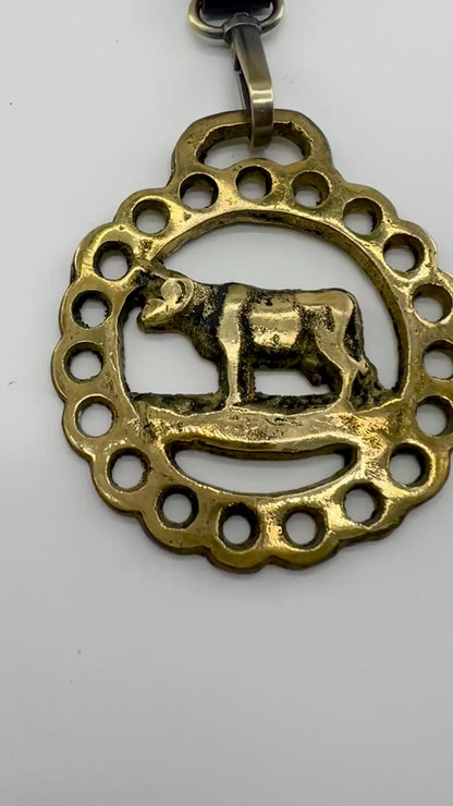 Video of Brass keychain with decorative design on a white background