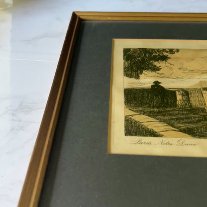 Video of L. Meslay Paris Notre-Dame Signed Early 20th Century Framed Etching of Notre Dame Cathedral Paris France