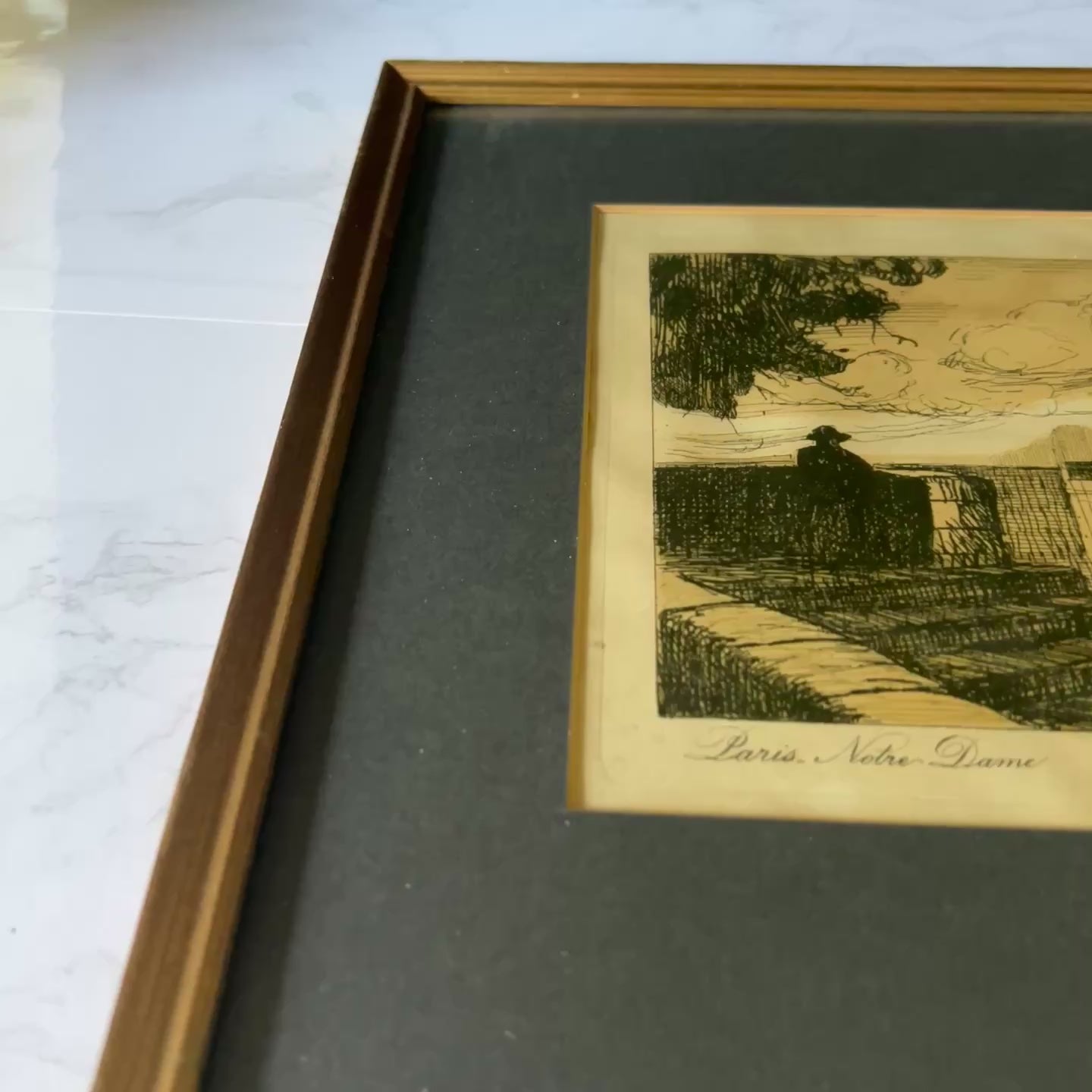 Video of L. Meslay Paris Notre-Dame Signed Early 20th Century Framed Etching of Notre Dame Cathedral Paris France